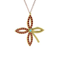 Akuamarin ve garnet 8 ayar altın kolye (40 cm rose altın rolo zincir)