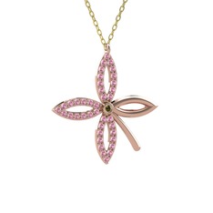Taşlı Yonca Kolye - Peridot ve pembe kuvars 14 ayar rose altın kolye (40 cm gümüş rolo zincir) #5chjno