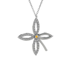 Sitrin ve swarovski 925 ayar gümüş kolye (40 cm gümüş rolo zincir)