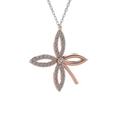 Taşlı Yonca Kolye - Swarovski ve pırlanta 14 ayar rose altın kolye (0.429 karat, 40 cm beyaz altın rolo zincir) #5ndvl4