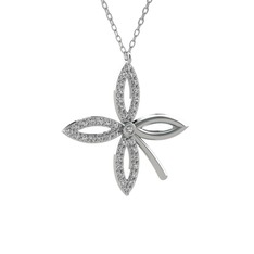 Taşlı Yonca Kolye - Beyaz zirkon ve swarovski 14 ayar beyaz altın kolye (40 cm beyaz altın rolo zincir) #5qh0cy