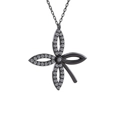 Taşlı Yonca Kolye - Pırlanta 925 ayar siyah rodyum kaplama gümüş kolye (0.444 karat, 40 cm gümüş rolo zincir) #69pv3t