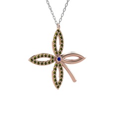 Lab safir ve peridot 8 ayar rose altın kolye (40 cm gümüş rolo zincir)