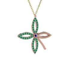 Lab safir ve kök zümrüt 8 ayar rose altın kolye (40 cm altın rolo zincir)