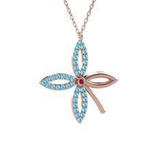 Taşlı Yonca Kolye - Rodolit garnet ve akuamarin 925 ayar rose altın kaplama gümüş kolye (40 cm gümüş rolo zincir) #6r55pn