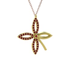 Taşlı Yonca Kolye - Garnet ve kök yakut 8 ayar altın kolye (40 cm rose altın rolo zincir) #71o8v3