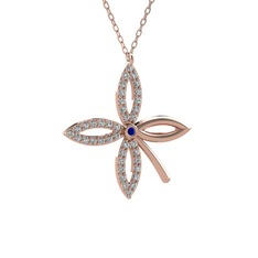 Taşlı Yonca Kolye - Lab safir ve swarovski 925 ayar rose altın kaplama gümüş kolye (40 cm rose altın rolo zincir) #7yw3es