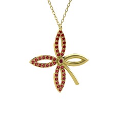 Taşlı Yonca Kolye - Kök yakut ve garnet 925 ayar altın kaplama gümüş kolye (40 cm gümüş rolo zincir) #8auiip