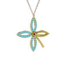 Garnet ve akuamarin 8 ayar altın kolye (40 cm rose altın rolo zincir)