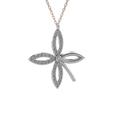 Swarovski ve pırlanta 14 ayar beyaz altın kolye (0.429 karat, 40 cm rose altın rolo zincir)