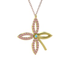 Taşlı Yonca Kolye - Akuamarin ve pembe kuvars 925 ayar altın kaplama gümüş kolye (40 cm rose altın rolo zincir) #9ncxmn