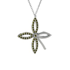 Taşlı Yonca Kolye - Peridot 8 ayar beyaz altın kolye (40 cm beyaz altın rolo zincir) #9njb1t