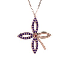 Taşlı Yonca Kolye - Garnet ve ametist 14 ayar rose altın kolye (40 cm rose altın rolo zincir) #awx200