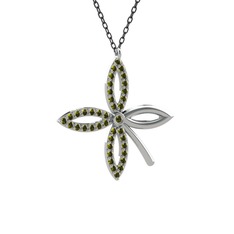Taşlı Yonca Kolye - Peridot 18 ayar beyaz altın kolye (40 cm gümüş rolo zincir) #ayxlwt