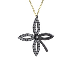 Taşlı Yonca Kolye - Swarovski ve pırlanta 925 ayar siyah rodyum kaplama gümüş kolye (0.429 karat, 40 cm altın rolo zincir) #chlaht