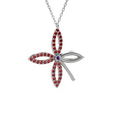 Ametist ve garnet 14 ayar beyaz altın kolye (40 cm gümüş rolo zincir)