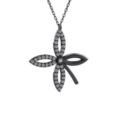 Taşlı Yonca Kolye - Beyaz zirkon ve pırlanta 925 ayar siyah rodyum kaplama gümüş kolye (0.429 karat, 40 cm gümüş rolo zincir) #dy0umo