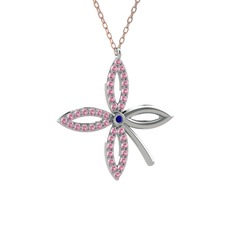 Taşlı Yonca Kolye - Lab safir ve pembe kuvars 18 ayar beyaz altın kolye (40 cm rose altın rolo zincir) #e13paj