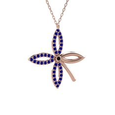 Siyah zirkon ve lab safir 8 ayar rose altın kolye (40 cm rose altın rolo zincir)