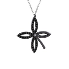 Pırlanta ve siyah zirkon 925 ayar siyah rodyum kaplama gümüş kolye (0.015 karat, 40 cm beyaz altın rolo zincir)