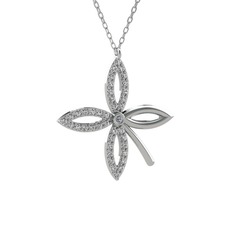 Taşlı Yonca Kolye - Pırlanta ve swarovski 14 ayar beyaz altın kolye (0.015 karat, 40 cm beyaz altın rolo zincir) #fi1ch8