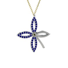 Taşlı Yonca Kolye - Peridot ve lab safir 14 ayar beyaz altın kolye (40 cm gümüş rolo zincir) #fsrozz