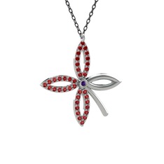 Ametist ve garnet 14 ayar beyaz altın kolye (40 cm gümüş rolo zincir)