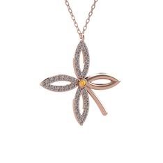 Sitrin ve pırlanta 8 ayar rose altın kolye (0.429 karat, 40 cm gümüş rolo zincir)