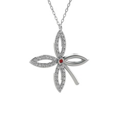 Taşlı Yonca Kolye - Garnet ve beyaz zirkon 18 ayar beyaz altın kolye (40 cm beyaz altın rolo zincir) #fzzgch