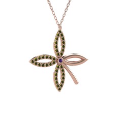 Ametist ve peridot 14 ayar rose altın kolye (40 cm rose altın rolo zincir)
