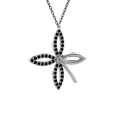 Pırlanta ve siyah zirkon 18 ayar beyaz altın kolye (0.015 karat, 40 cm gümüş rolo zincir)