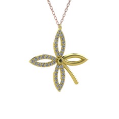 Taşlı Yonca Kolye - Peridot ve pırlanta 18 ayar altın kolye (0.429 karat, 40 cm rose altın rolo zincir) #hbwgum