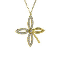 Taşlı Yonca Kolye - Pırlanta ve beyaz zirkon 8 ayar altın kolye (0.015 karat, 40 cm altın rolo zincir) #hgruze