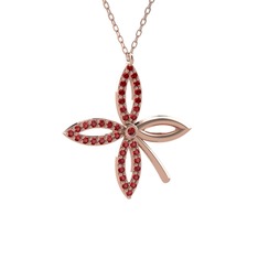 Taşlı Yonca Kolye - Garnet 18 ayar rose altın kolye (40 cm rose altın rolo zincir) #in1sxp