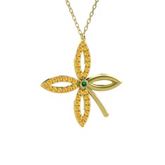 Taşlı Yonca Kolye - Yeşil kuvars ve sitrin 14 ayar altın kolye (40 cm altın rolo zincir) #jhmae2