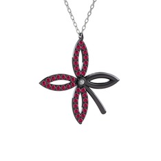 Taşlı Yonca Kolye - Swarovski ve rodolit garnet 925 ayar siyah rodyum kaplama gümüş kolye (40 cm beyaz altın rolo zincir) #jjhu1y