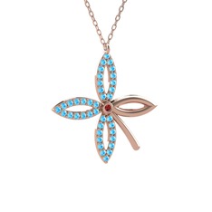 Taşlı Yonca Kolye - Garnet ve akuamarin 18 ayar rose altın kolye (40 cm rose altın rolo zincir) #jkx2b7