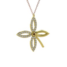 Dumanlı kuvars ve swarovski 18 ayar altın kolye (40 cm rose altın rolo zincir)