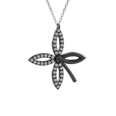 Dumanlı kuvars ve swarovski 925 ayar siyah rodyum kaplama gümüş kolye (40 cm beyaz altın rolo zincir)