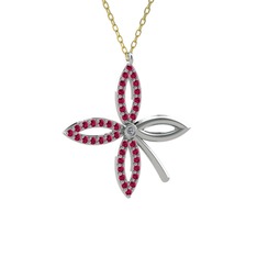 Taşlı Yonca Kolye - Pırlanta ve rodolit garnet 8 ayar beyaz altın kolye (0.015 karat, 40 cm gümüş rolo zincir) #lkgres