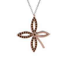 Dumanlı kuvars 8 ayar rose altın kolye (40 cm gümüş rolo zincir)