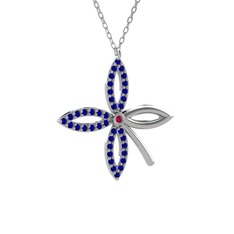 Taşlı Yonca Kolye - Rodolit garnet ve lab safir 18 ayar beyaz altın kolye (40 cm beyaz altın rolo zincir) #mp834z