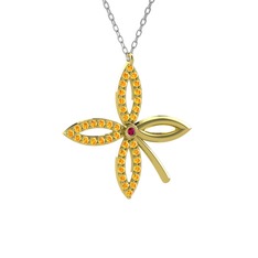 Rodolit garnet ve sitrin 18 ayar altın kolye (40 cm beyaz altın rolo zincir)