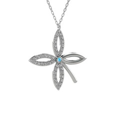 Taşlı Yonca Kolye - Akuamarin ve swarovski 925 ayar gümüş kolye (40 cm gümüş rolo zincir) #n8b4j9