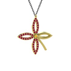 Taşlı Yonca Kolye - Sitrin ve rodolit garnet 925 ayar altın kaplama gümüş kolye (40 cm gümüş rolo zincir) #nkndc