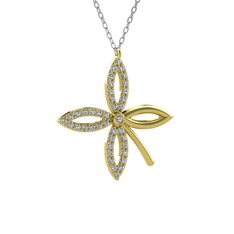 Taşlı Yonca Kolye - Beyaz zirkon ve swarovski 8 ayar altın kolye (40 cm beyaz altın rolo zincir) #nqqvyk