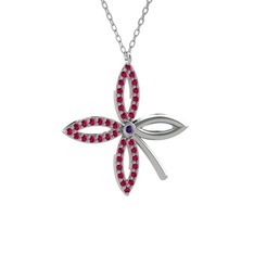 Taşlı Yonca Kolye - Ametist ve rodolit garnet 14 ayar beyaz altın kolye (40 cm beyaz altın rolo zincir) #o4605s