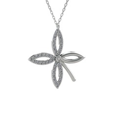 Taşlı Yonca Kolye - Beyaz zirkon ve pırlanta 8 ayar beyaz altın kolye (0.429 karat, 40 cm beyaz altın rolo zincir) #oxp32k