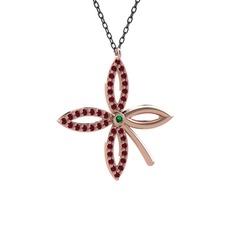 Yeşil kuvars ve kök yakut 925 ayar rose altın kaplama gümüş kolye (40 cm gümüş rolo zincir)