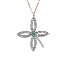 Taşlı Yonca Kolye - Kök zümrüt ve swarovski 14 ayar beyaz altın kolye (40 cm rose altın rolo zincir) #qjf28l